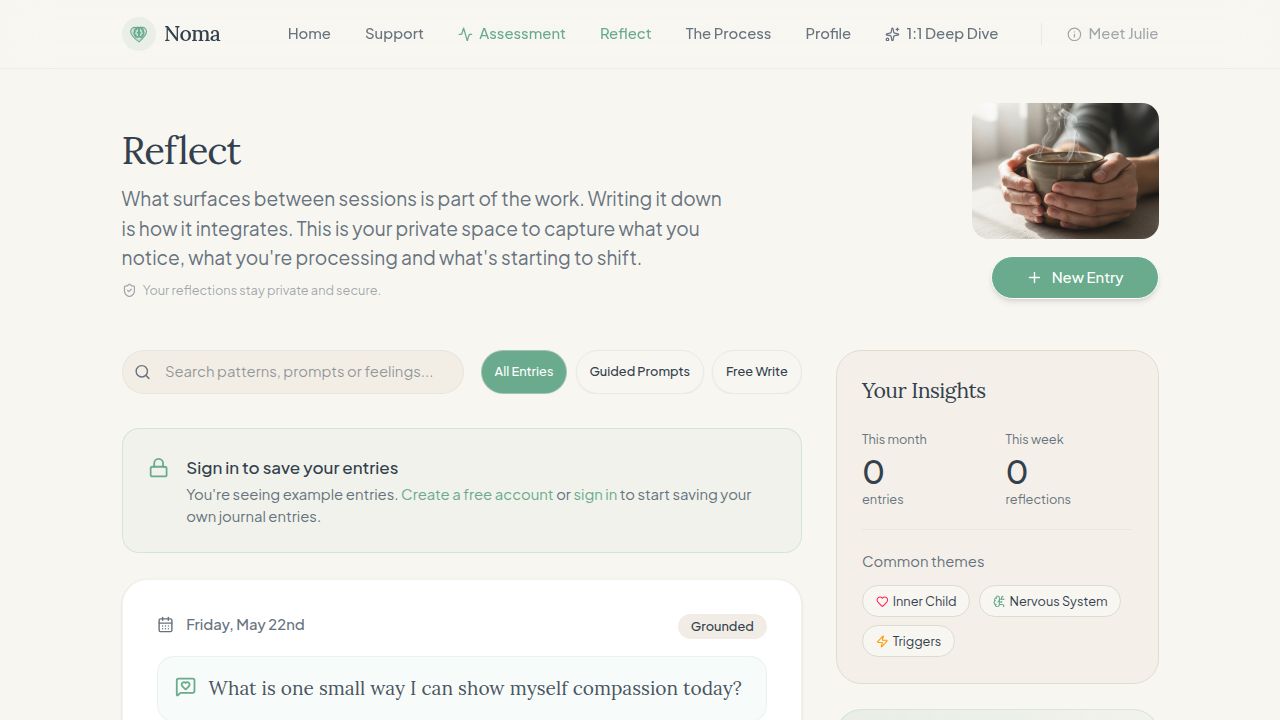 Noma Reflect — guided post-session journaling